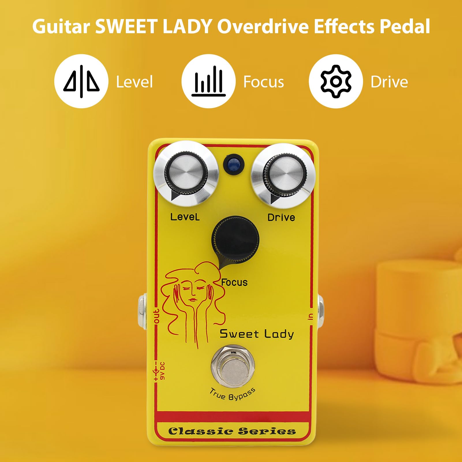 Pistallo di Overdrive Mosky, Pedale degli Effetti della Chitarra a Basso Guadagno Sensibile al Tocco Professionale con Vero Bypass, Potenza 9 V CC (Ingresso/Output da 6,35 mm)