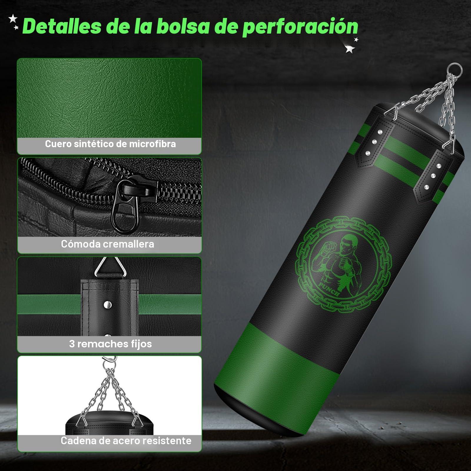 NZQXJXZ Saco de Boxeo para Colgar,120cm sin Rellenar Relleno Saco Boxeo, Microfibra de Cuero Bolsa Pesada para la formación de Kickboxing Fitness MMA Grappling Muay Thai Karate