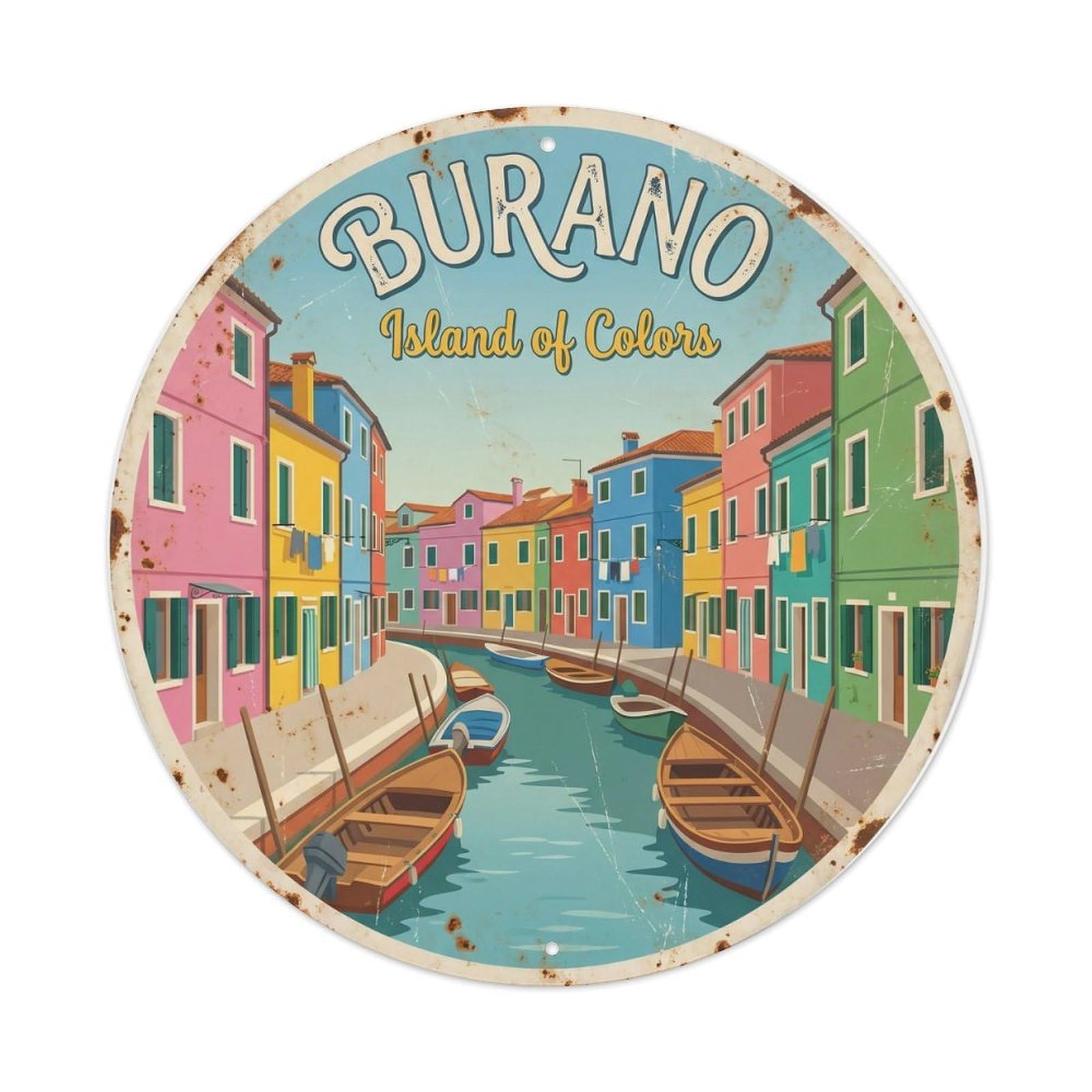 Fqnyr Style Vintage Travel Venice Burano Island Metal Tin Sign