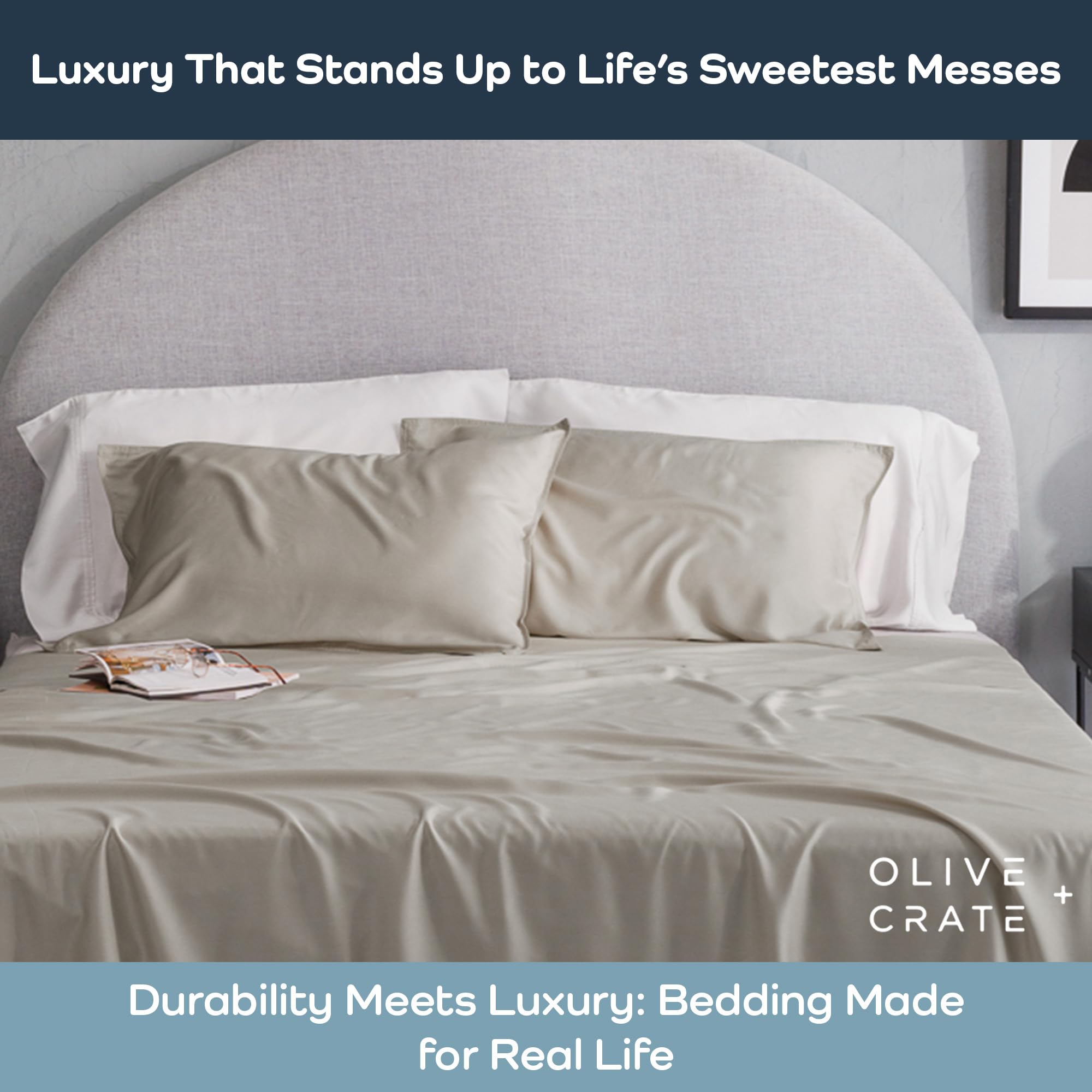 Olive + Crate Tencel Eucalyptus Pillowcases - 100% Tencel Lyocell Cooling Pillow Cases for Hot Sleepers - Hypoallergenic, Moisture-Wicking, Silk Alternative, Vegan - King Size Set of 2 [Moss]: Taupe Sand Queen