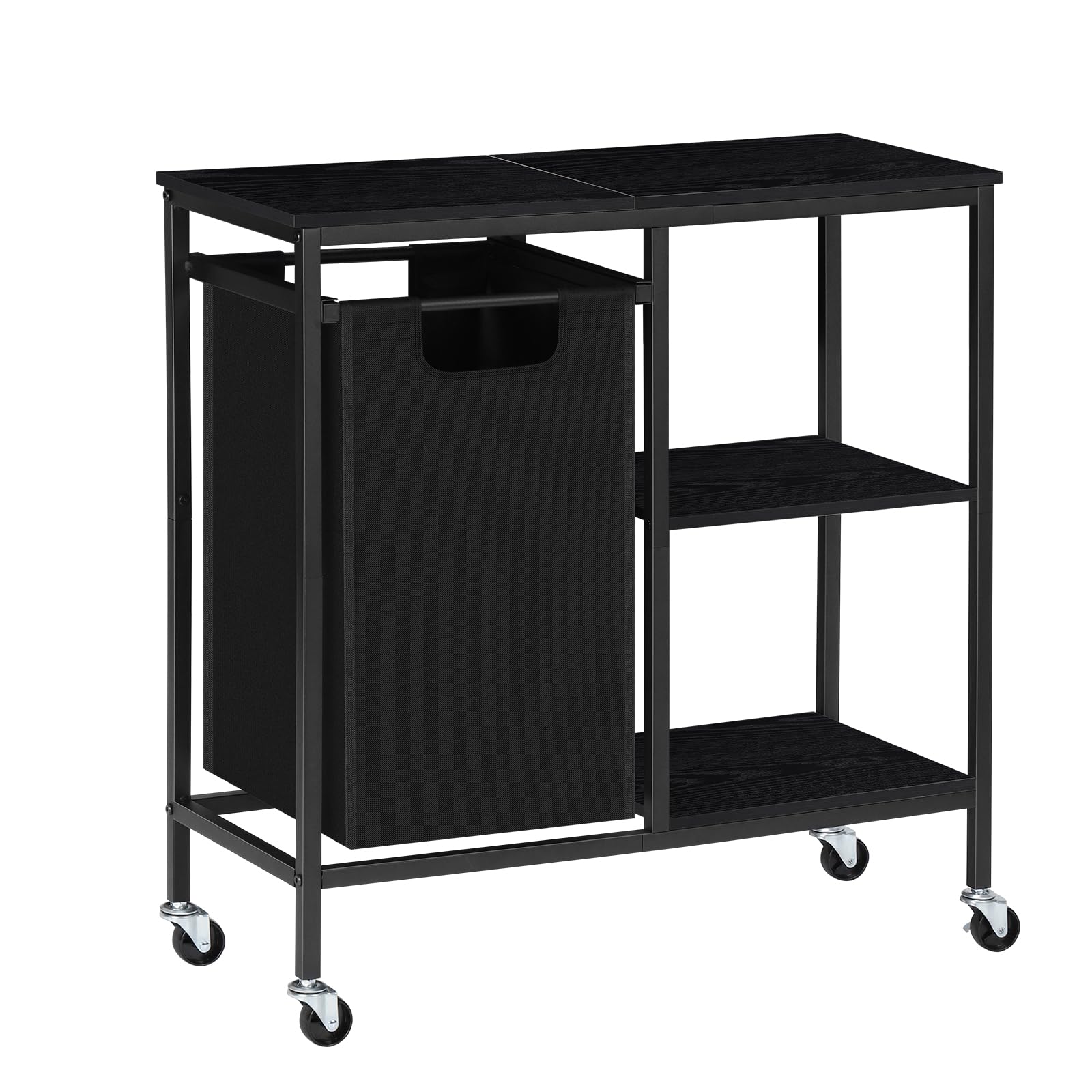 Laundry Hampers with Wooden Side Shelf,Laundry Basket with lid,Laundry Sorter 2 Section with 11.8 Gal Pull Out Laundry Bag,Laundry Room Organization for Bathroom, Bedroom,Laundry Room,Black