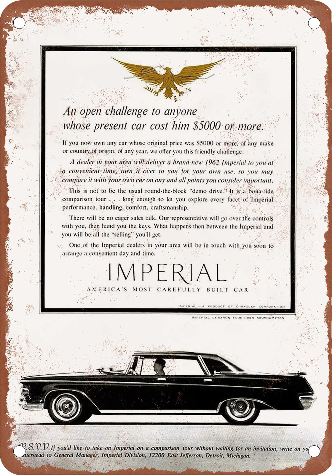Miaomansenstore Metal Sign - 1962 Imperial Vintage Ad 12 - Old Retro Rusty Look Home Decor