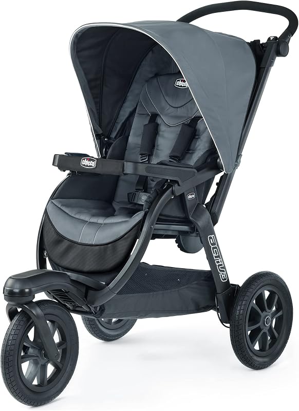 Cochecito para correr para bebé ligero Activ3, todoterreno de 3 ruedas | Eclipse/Gris, 80 % poliéster, 20 % PVC, capota UPF 50+, suspensión FlexCore, compatible con Chicco, cochecito de viaje compacto