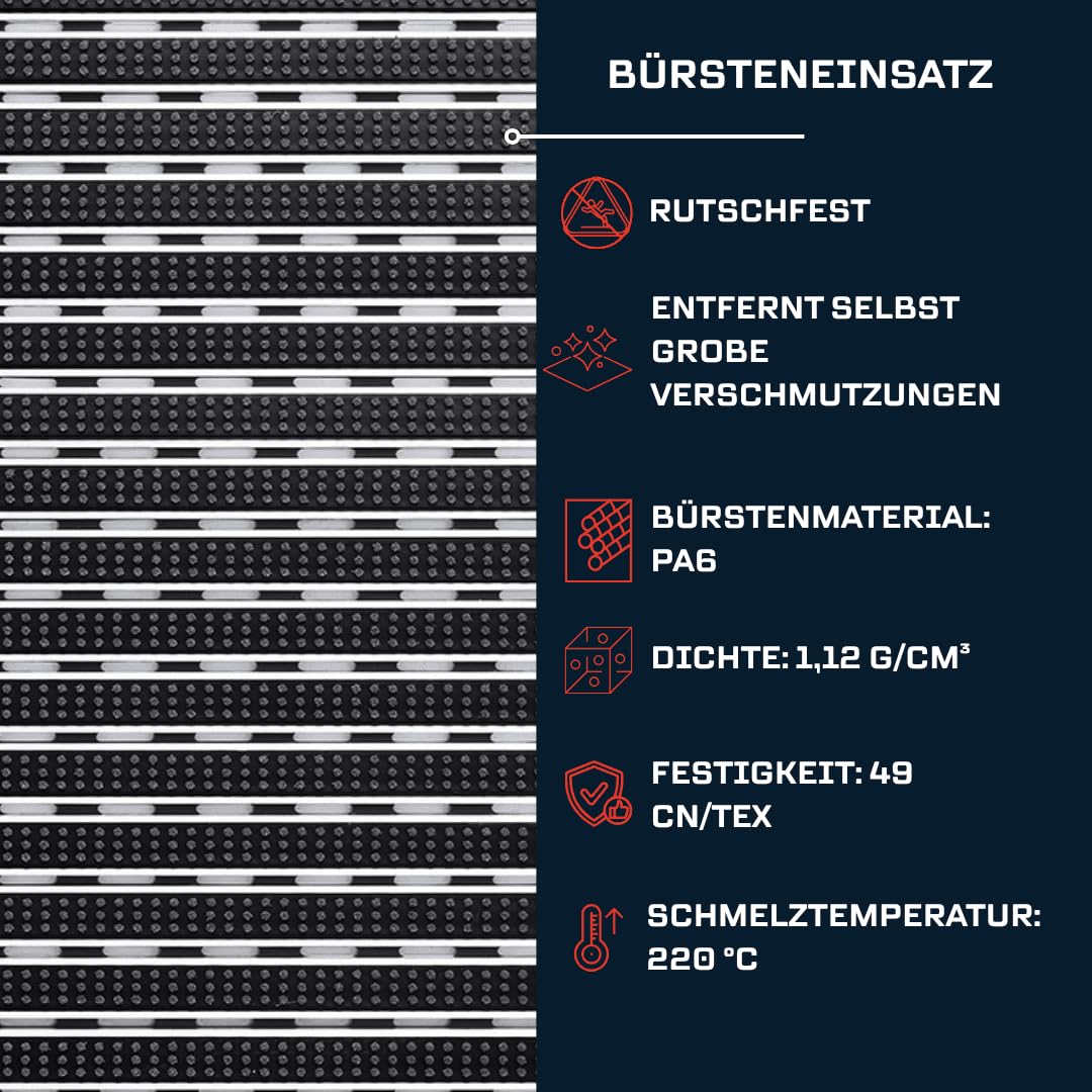 Aluminium-Fußmatte 17 mm Bürste 60x40 cm, Grau