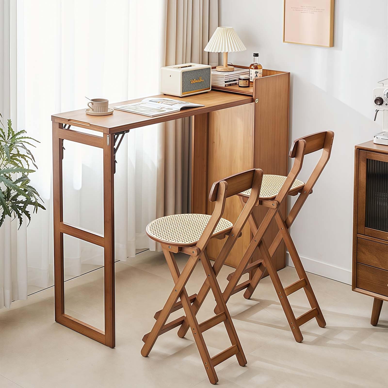 Por bambusowy składany z oparciem rattanowy jadalniaOszczędność miejsca wysokie ol 99.8 kg Capaci Walnut Kuchnia Futro 76 cm Design