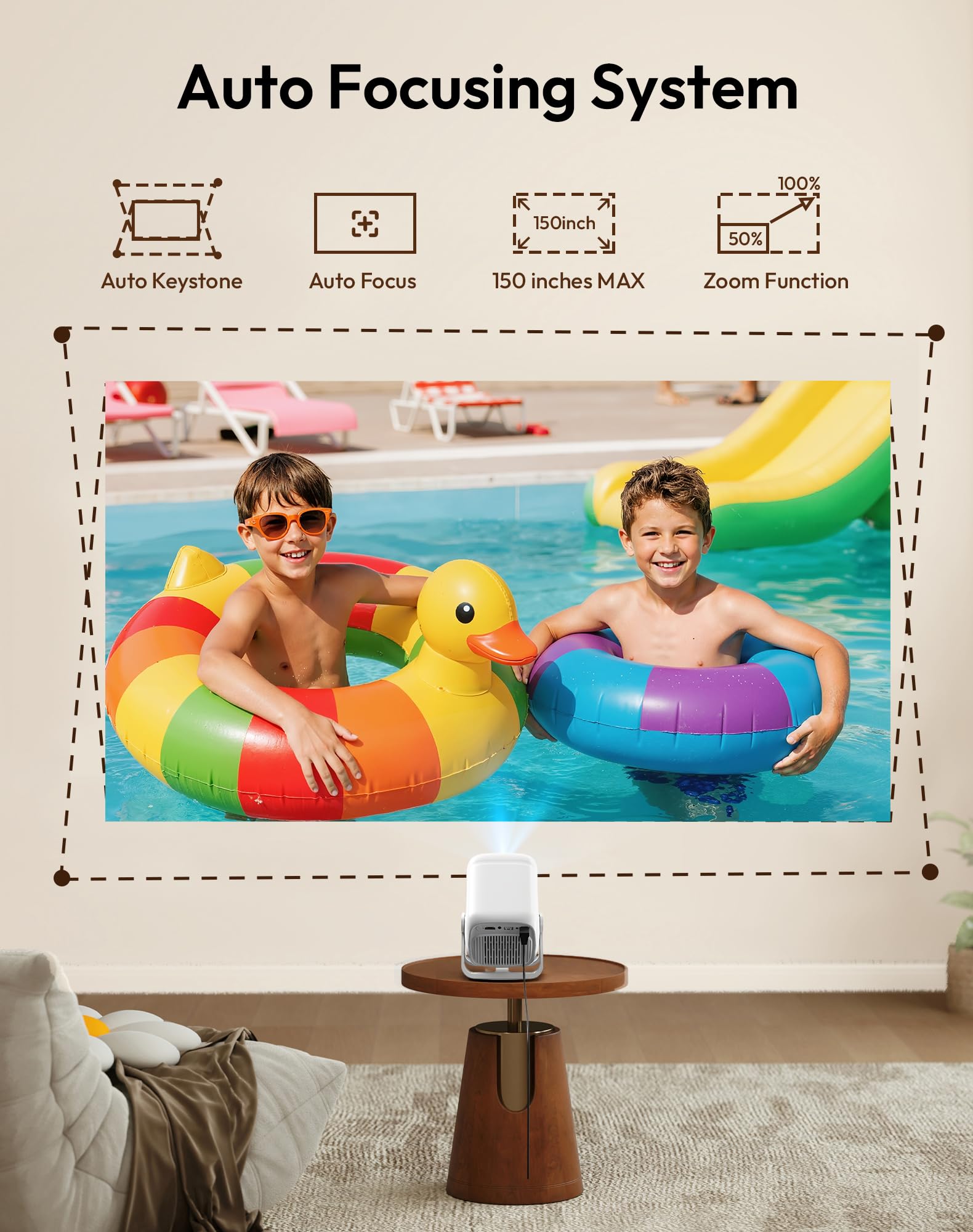 Xgody N5 Beamer 1080P Mini Beamer 4K Heimkino Autofokus Automatische Trapezkorrektur Projektor 450ANSI WiFi Bluetooth 135° Drehbar Tragbarer Projector