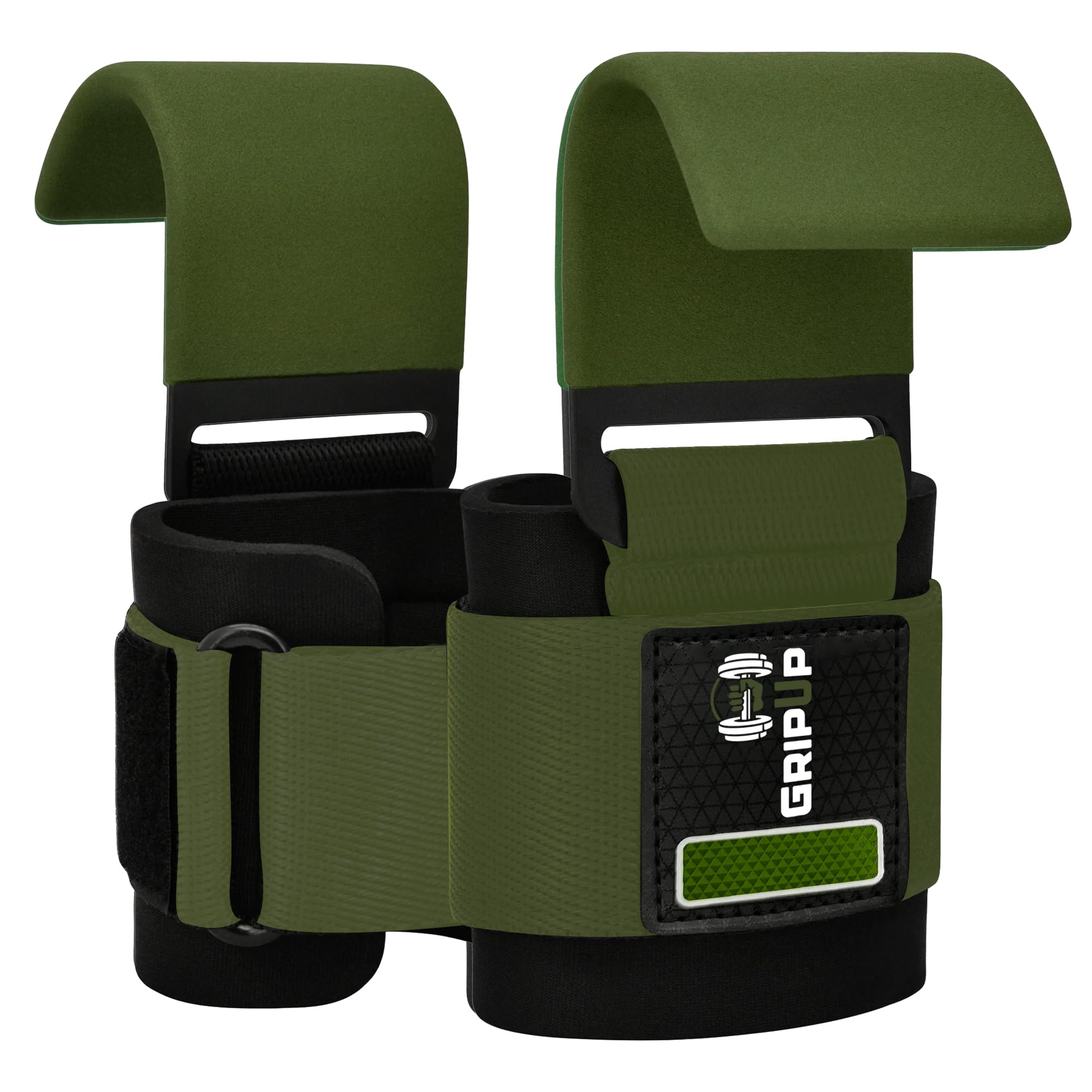 GripUp Weight Lifting Hooks – 8mm neoprene padded gym straps wrist wraps with non-slip rubber grip for deadlifts, powerlifting, chin-ups, and bodybuilding Perfect for men and women (Green)