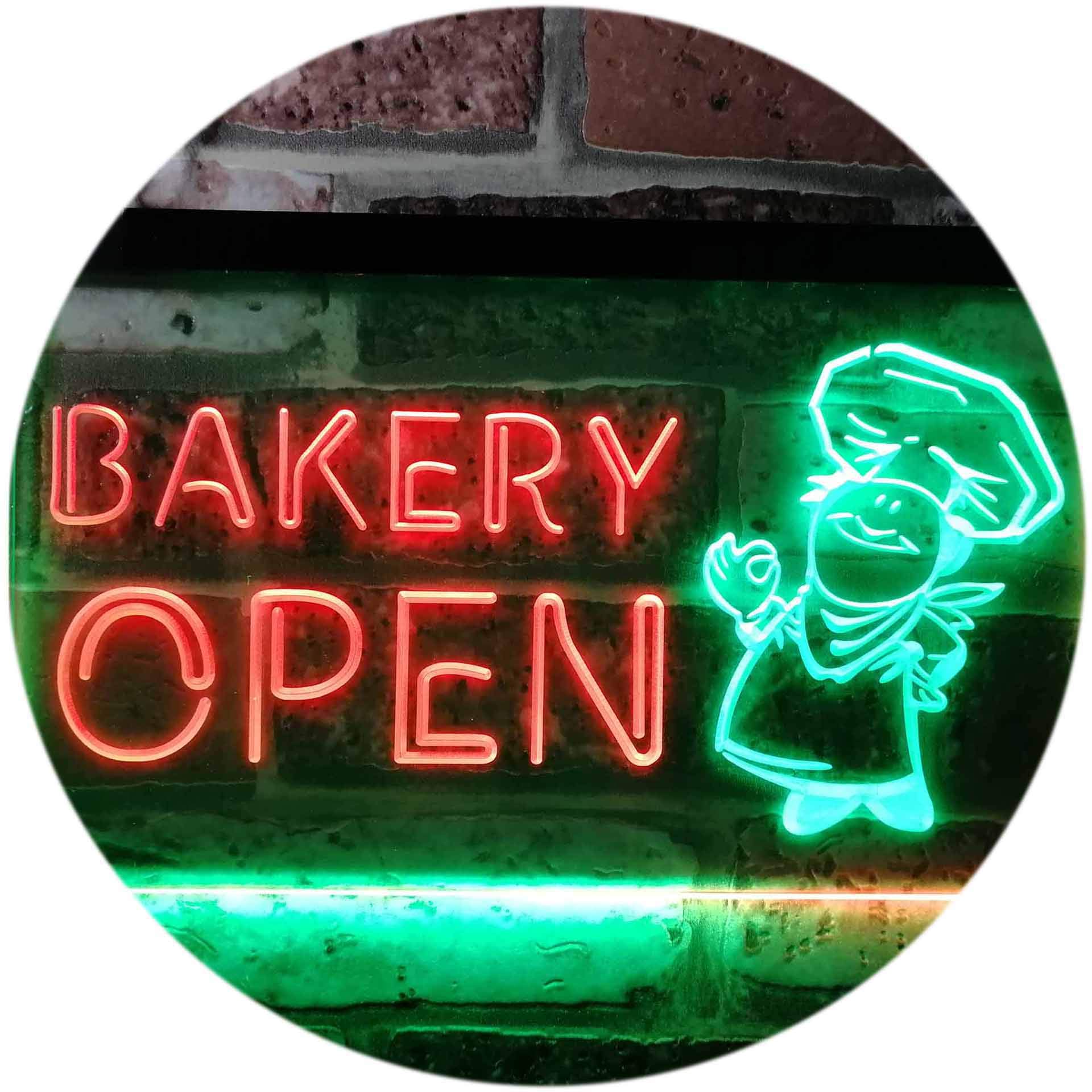ADVPRO Bakery Open Shop Bread Display Dual Color LED Enseigne Lumineuse Neon Sign Vert et Rouge 600 x 400mm st6s64-i0175-gr