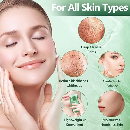 Miniatura 2 de KISSIO Máscara de té verde, removedor de puntos negros, máscara facial con barro volcánico y extracto de té verde, limpieza profunda de poros,