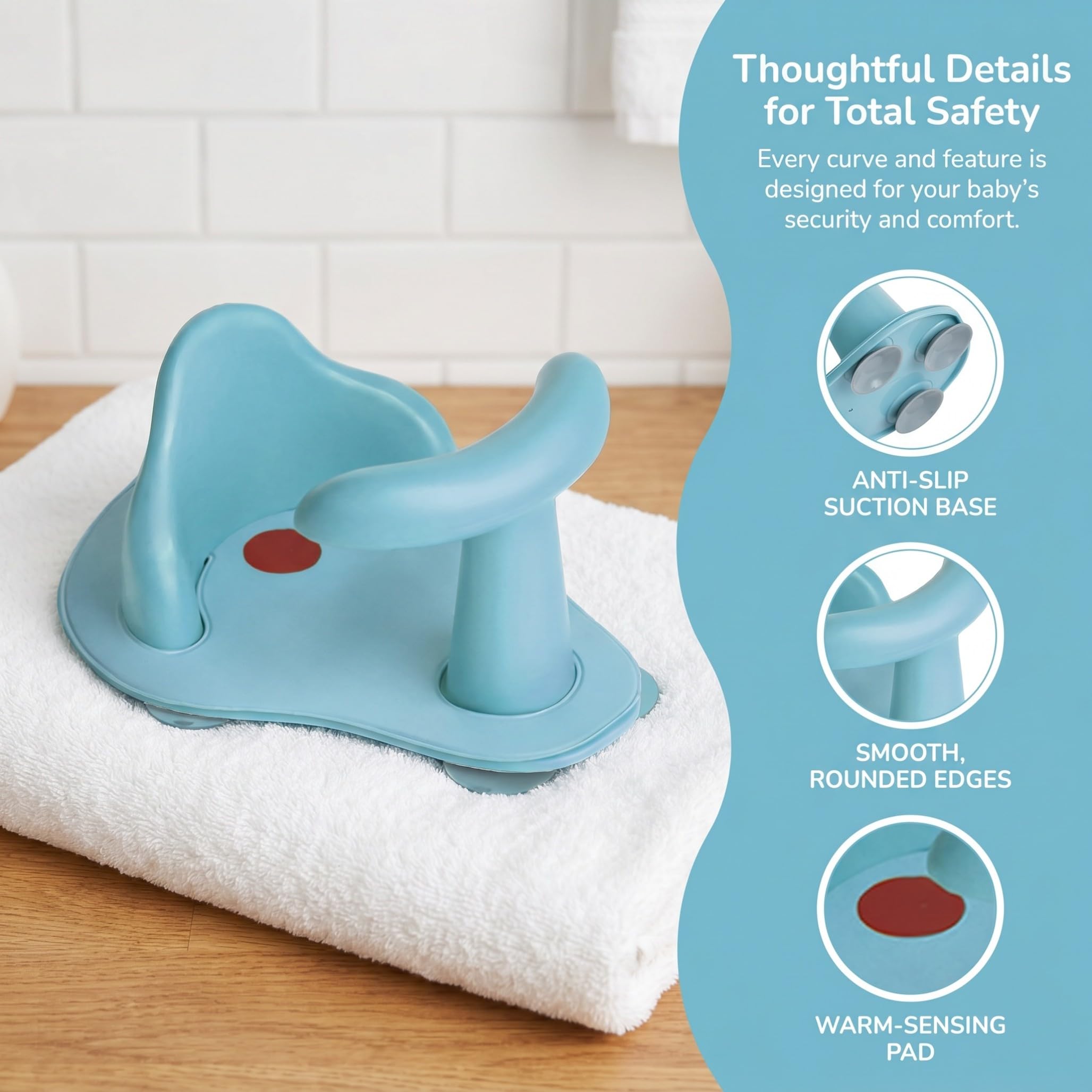Silla de Baño para Niño Azul Cojín Antideslizante Pvc | Esquinas Redondeadas, Uso Doméstico, Diseño Práctico, Acabado Fuerte y Estable