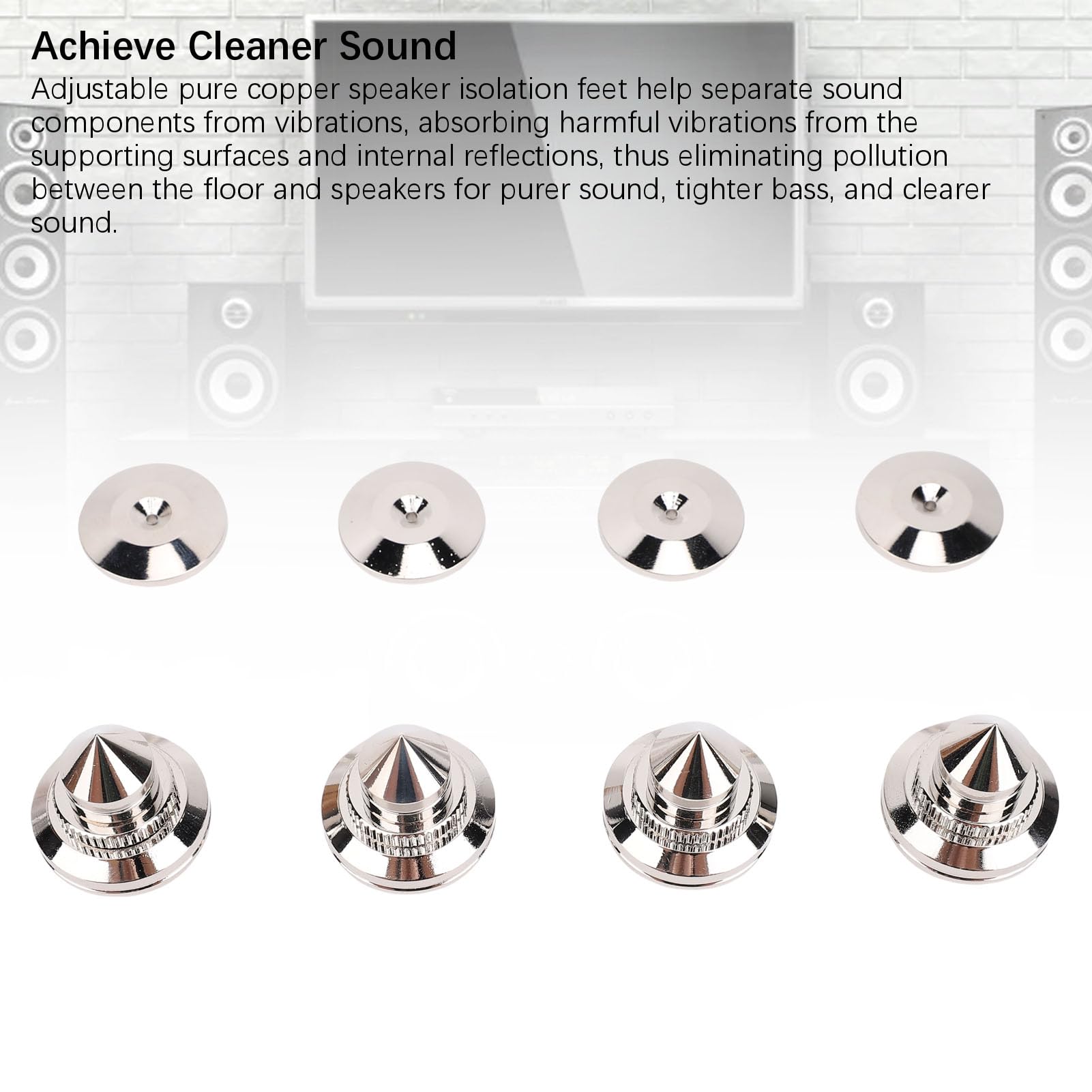 Luocute Punte per Altoparlanti Protezioni per Pavimenti 8 Pezzi, Piedini di Supporto Isolanti Regolabili Antiurto per Amplificatore HiFi Subwoofer Registratore DAC Lettore CD DVD