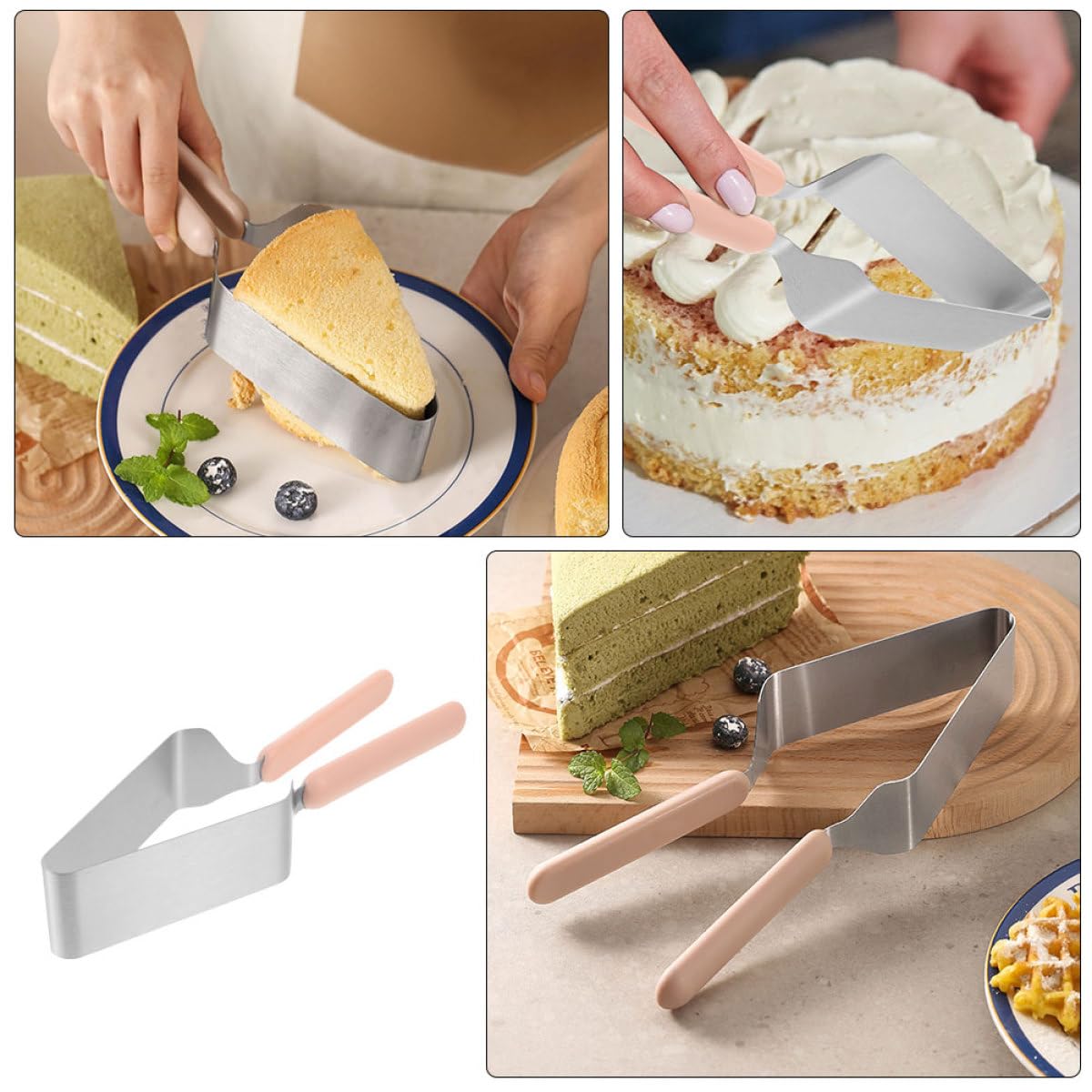 DOITOOL 4 Cortadores de Pasteles de Acero Inoxidable Cortador Triangular para Tartas Servidor para Repostería en 4 Piezas Herramienta de Cocina para Cortar y Servir Pasteles en