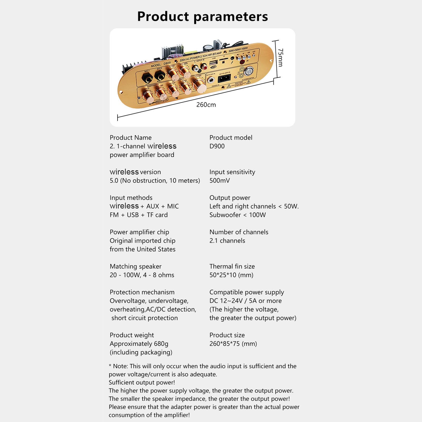 Generic Płyta Wzmacniacza Audio Premium Bluetooth 5.0 2.1-kanałowa Kontrola Dźwięku dla Domowego Studia ze Stopu Aluminium (wtyczka UE)