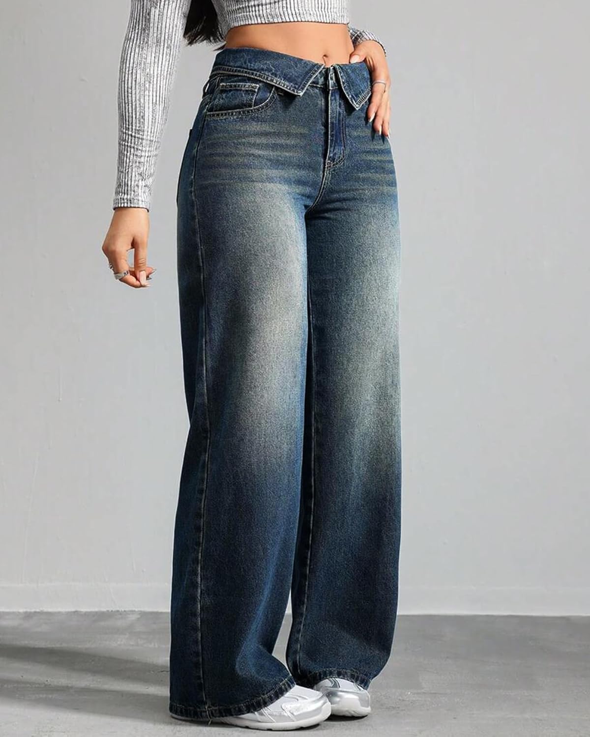 Women's High Waist Wide Leg Jeans Stretchy Y2k Boyfriend Baggy Jeans Loose Fit Casual Trendy Denim Pants - Image 3