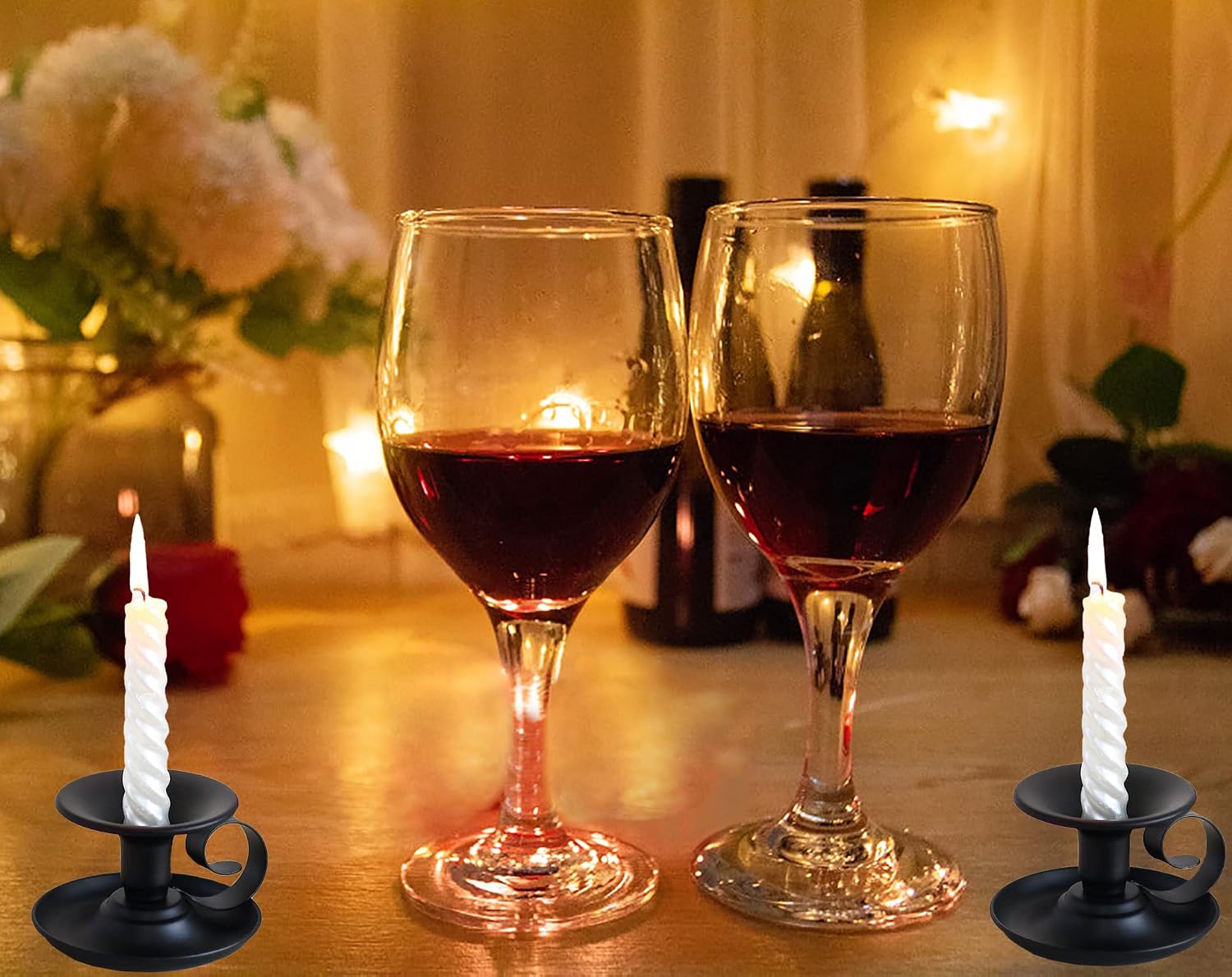 Taper Candle Stick Holder, Set of 2 Retro Iron Candlestick Holders Candlelight Dinner Stand for Wedding Dinning Party Table Home Decoration (Black)