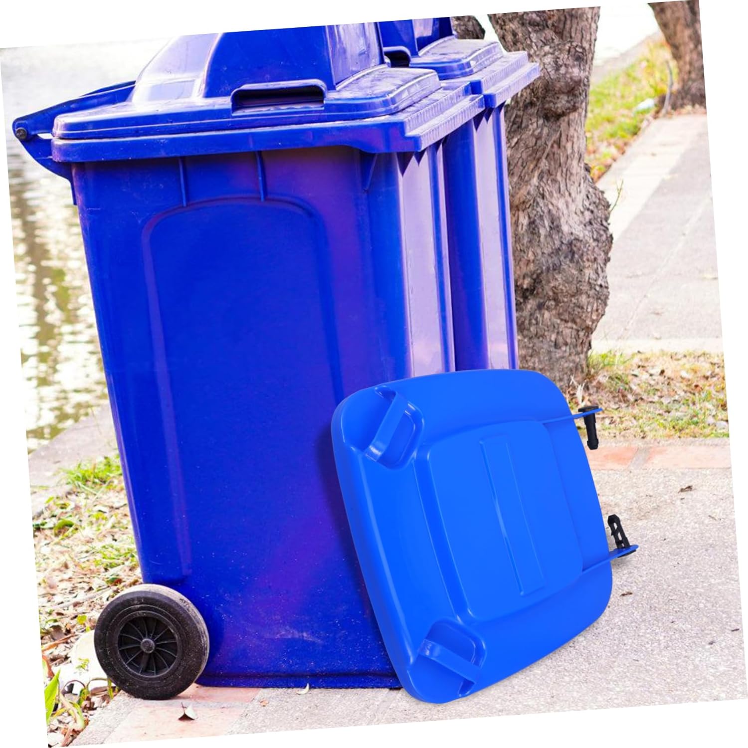 Blue Plastic Replacement Trash Can Lid for Large Outdoor Garden Bins