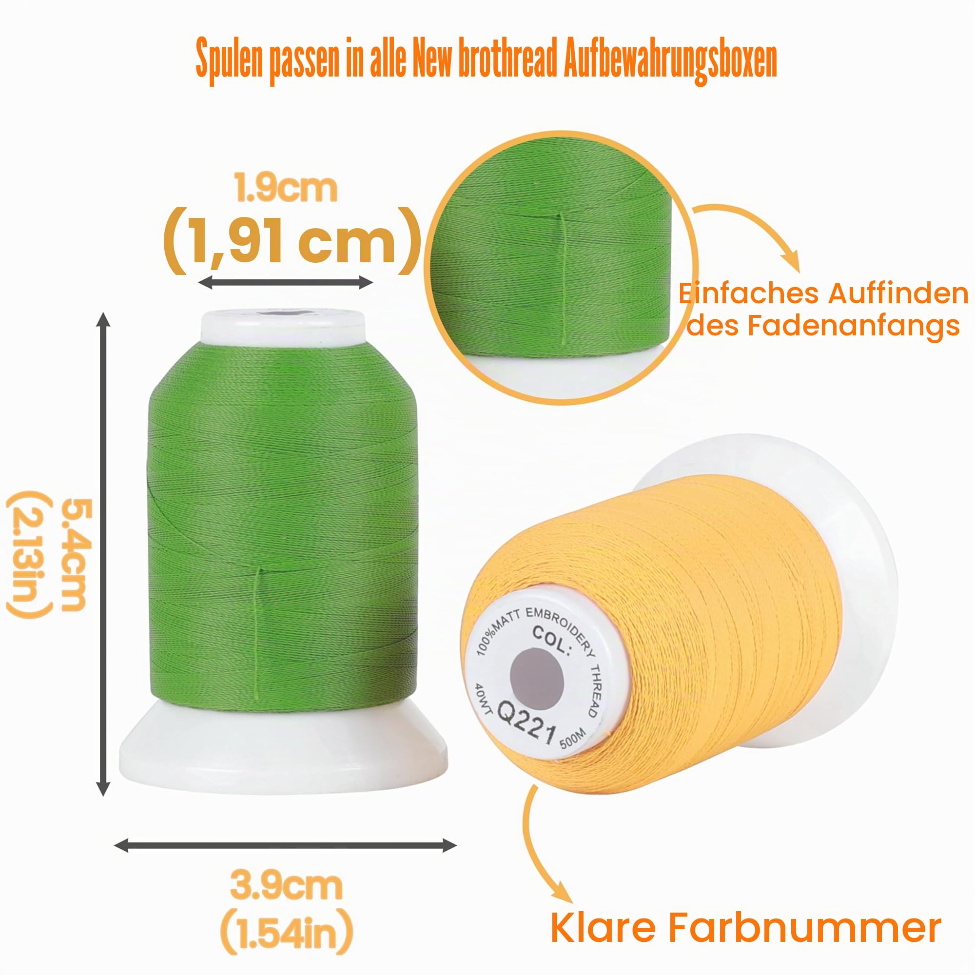 New brothread 100% Frosted Mattes Maschinenstickgarn 72 Spulen 40WT 500M für Brother Babylock Janome Singer Pfaff Husqvarna Bernina Stickmaschinen und Nähmaschinen