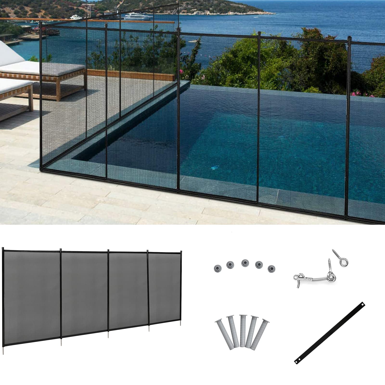 RELAX4LIFE Barrière de Sécurité Piscine 360X125CM Pliable en Tissu Textilène et Tube en Aluminium, Barrière Protection Piscine, Clôture Piscine pour Sécurité d'enfants ou Animaux