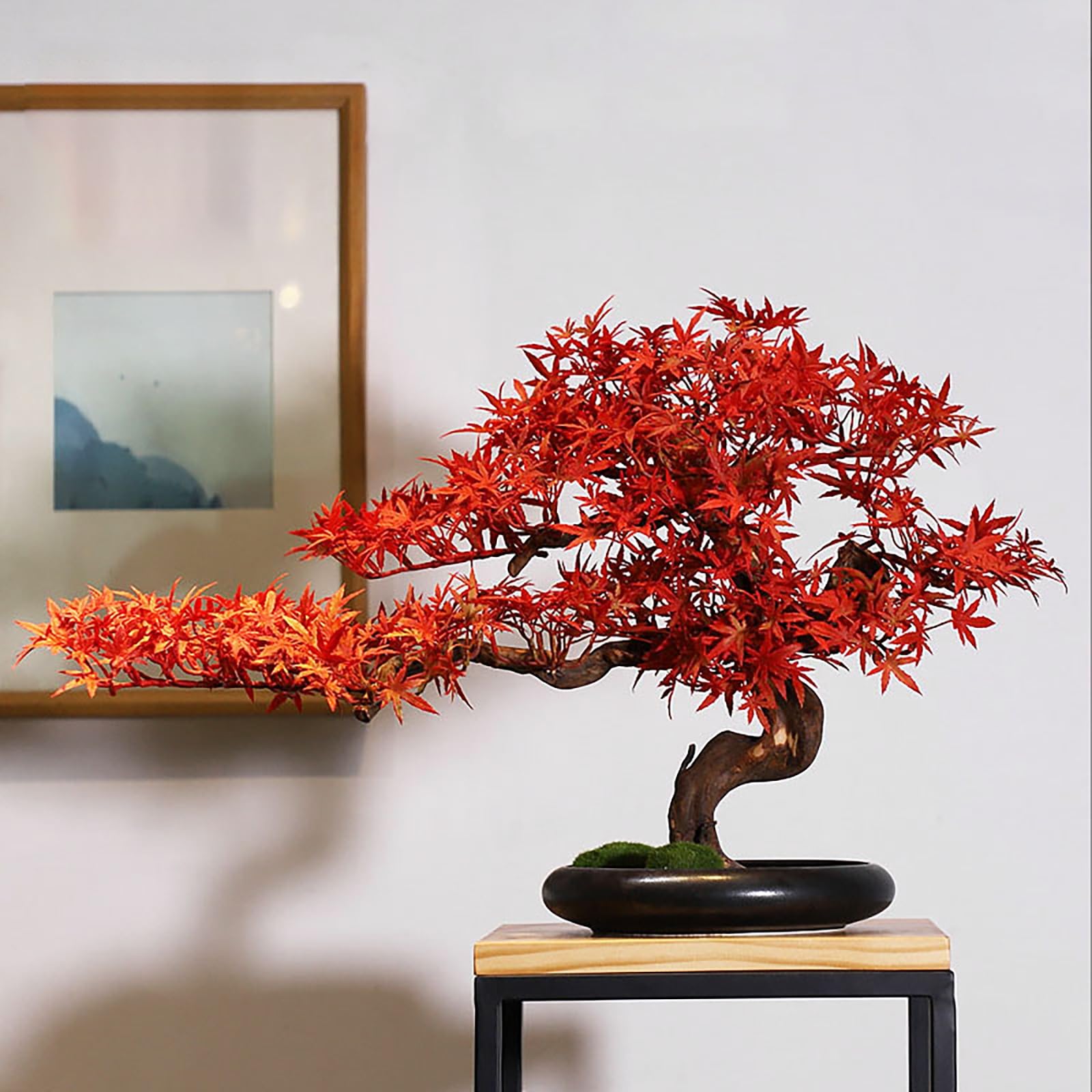 Ahorn Ahornbaum Kunstpflanze Künstliche Pflanze Künstlicher Bonsai-Baum, für Indoor/Outdoor Home Office Schreibtisch Dekoration(Red-R)