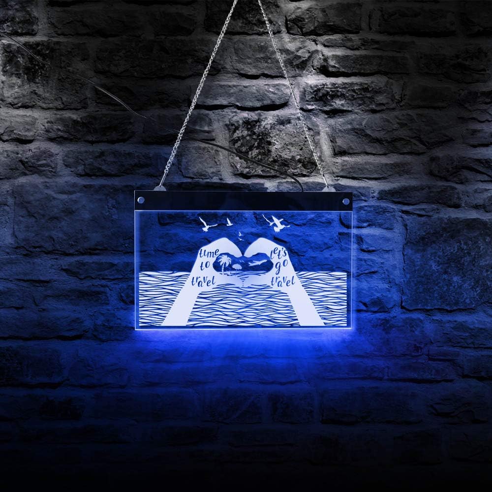 The Geeky Days Time To Travel LED Neon Wall Neon Sign Inspirational Wall Art Tourist Bureau Wall Decor Vacation Home Bar Color Changing Lighting Sign Travel Gift