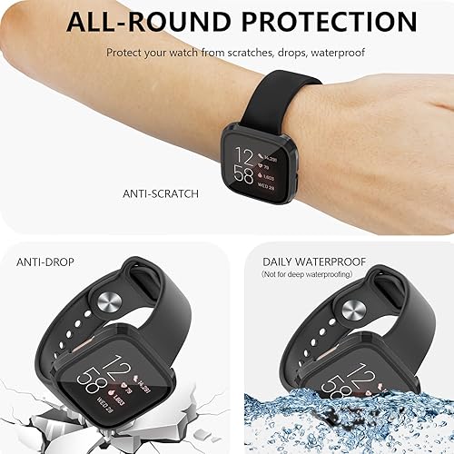 Miniatura 4 de Tobfit - Protector de pantalla para Fitbit Versa 2 con funda protectora de vidrio templado HD, carcasa rígida de policarbonato de cobertura completa