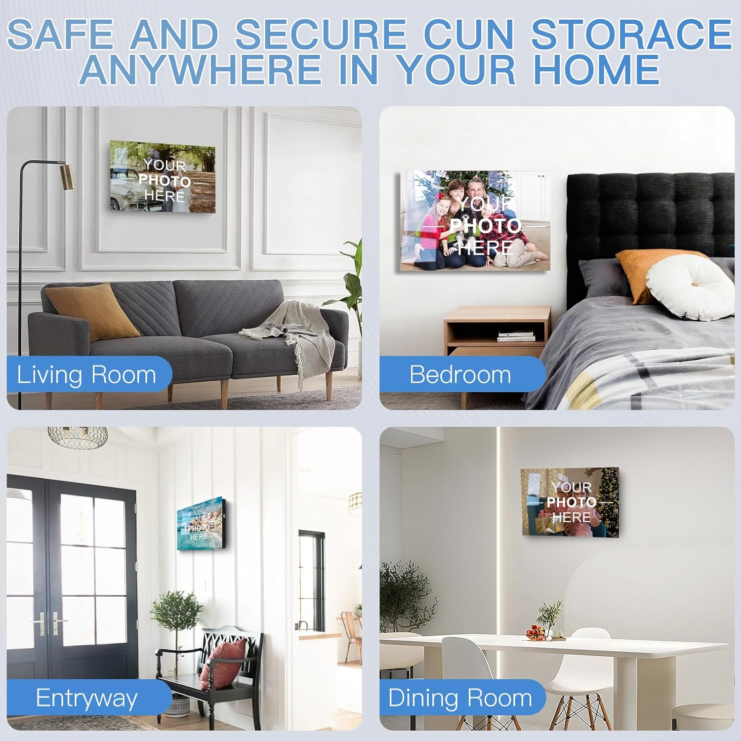 Biometric Hidden Gun Safe fits 2 pistols,Custom Hidden Gun Storage with Your Photos - Personalized Photo to Gun Safe with Fingerprint, Key Access - Gift Family and Lovers