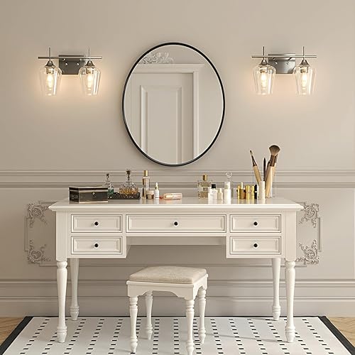 Miniatura 9 de VONLUCE Bathroom Vanity Light, 2 Light Bathroom Light Fixture Over Mirror, Bathroom Wall Lamp with Clear Glass, Modern Brushed Nickel Vanity