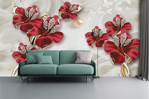 Miniatura 3 de FLFK Papel tapiz de pared con diseño de flores y joyas 3D, póster de pintura, papel de pared para sala de estar, dormitorio, decoración del hogar,