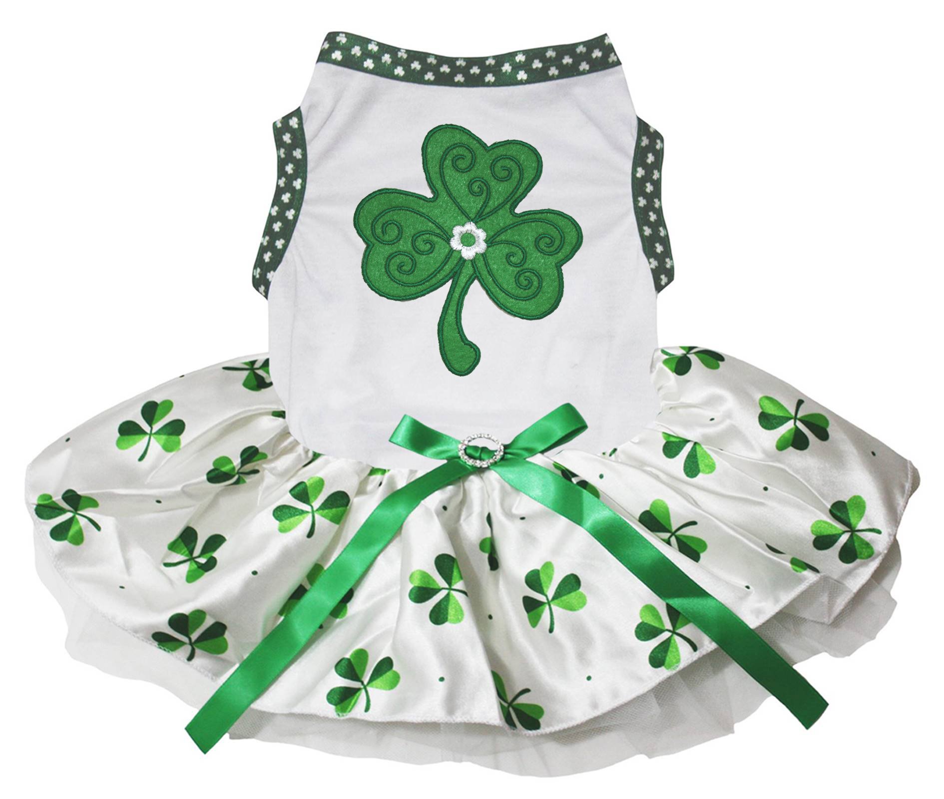 Robe tutu trèfle pour chiot vert et blanc lors de vos sorties estivales