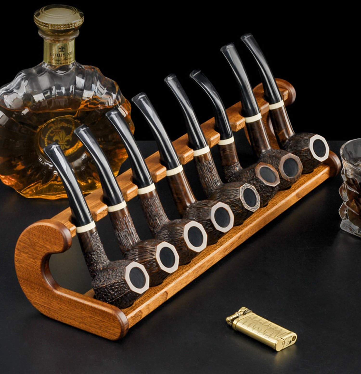 Espositore per Pipa in Legno per Tabacco per 8 Pipe per Tabacco, Supporto per Pipa per Tabacco, Portapipa in Legno Universale, Espositore con Venature del Legno Casa E Ufficio
