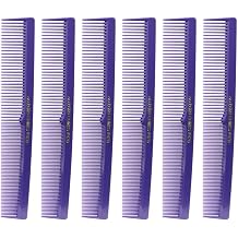 Allegro Combs #420 Professional Barber Cutting Comb, Fine & Wide Tooth Styling Combs, Fades, Beard Trimming & Hair Parting, Made in USA, 6 Piece Purple