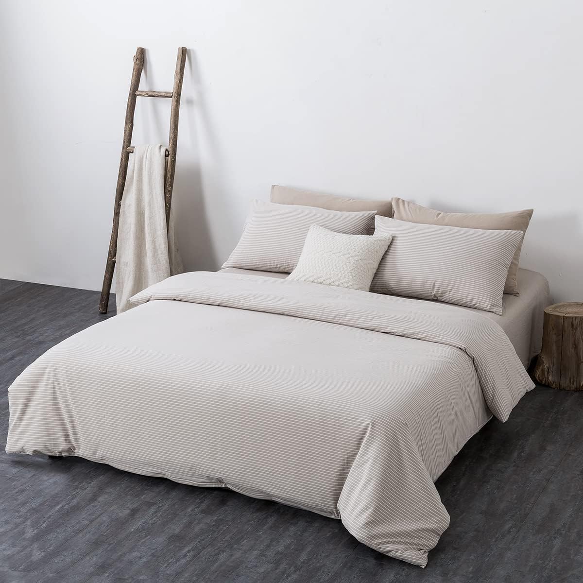 100% Washed Cotton Duvet Cover 1 Piece Ultra Soft Breathable Duvet Cover Stripes Pattern Bedding Style Simple and 200 x 230 cm (78 x 90 cm) (A 220 x 240 cm (86)