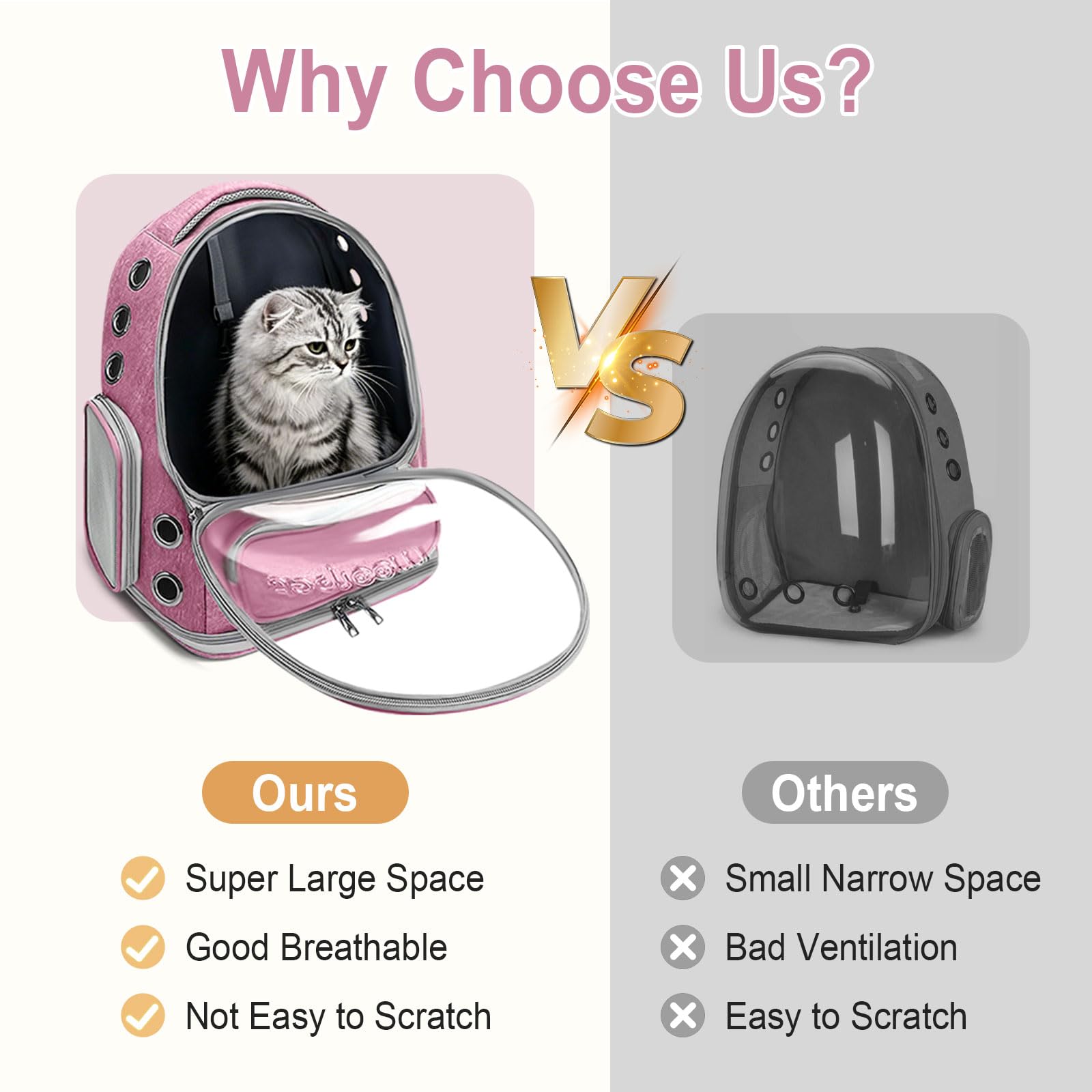 Zaino pieghevole per gatti, traspirante, design a bolle, trasparente, approvato dalle compagnie aeree, fino a 9 kg (rosa)