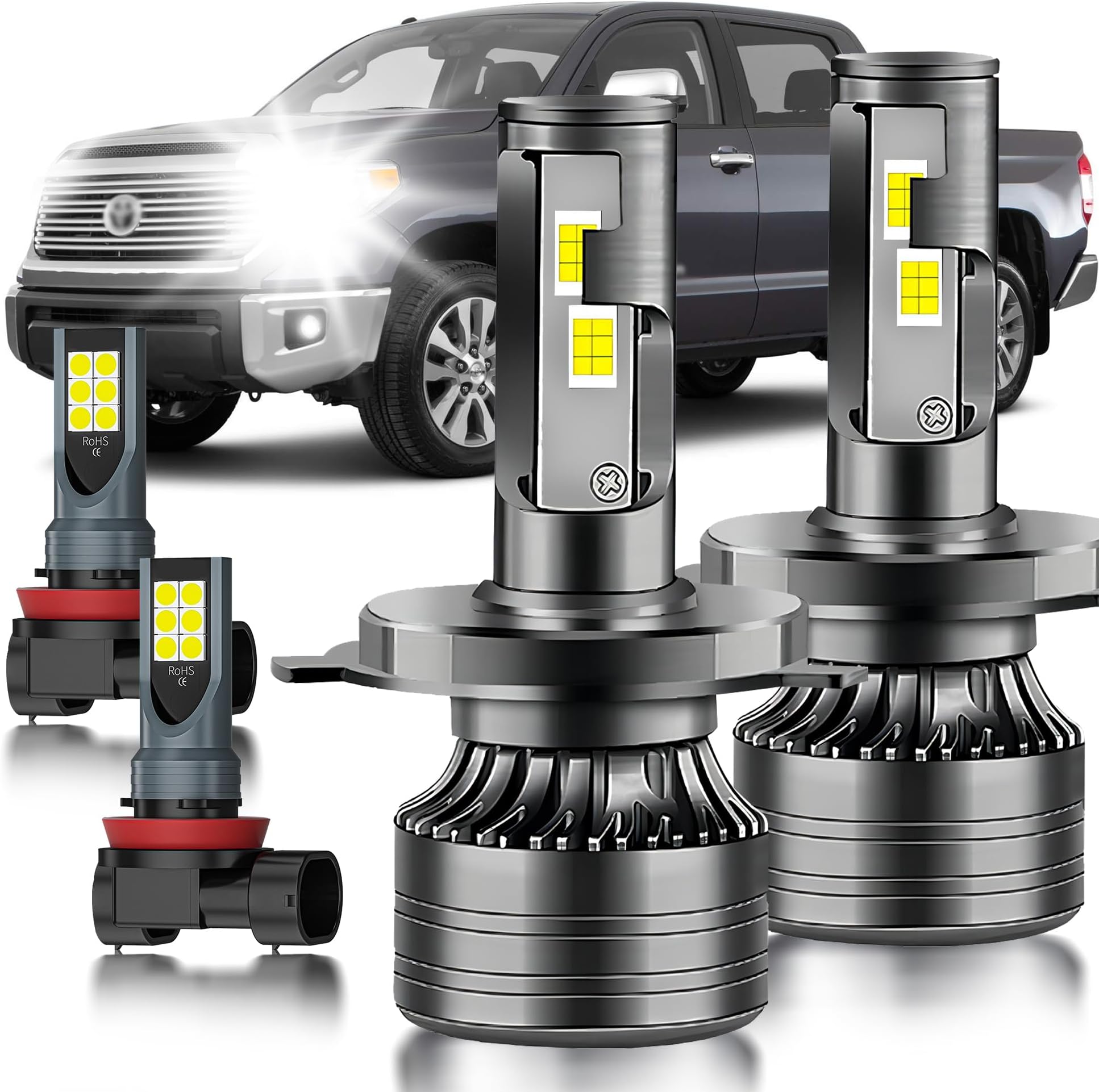 for 2014-2021 Toyota Tundra Fog Lights Bulbs Combo, 4pcs Super Bright White Dual Beam and Fog Lights Blubs Package