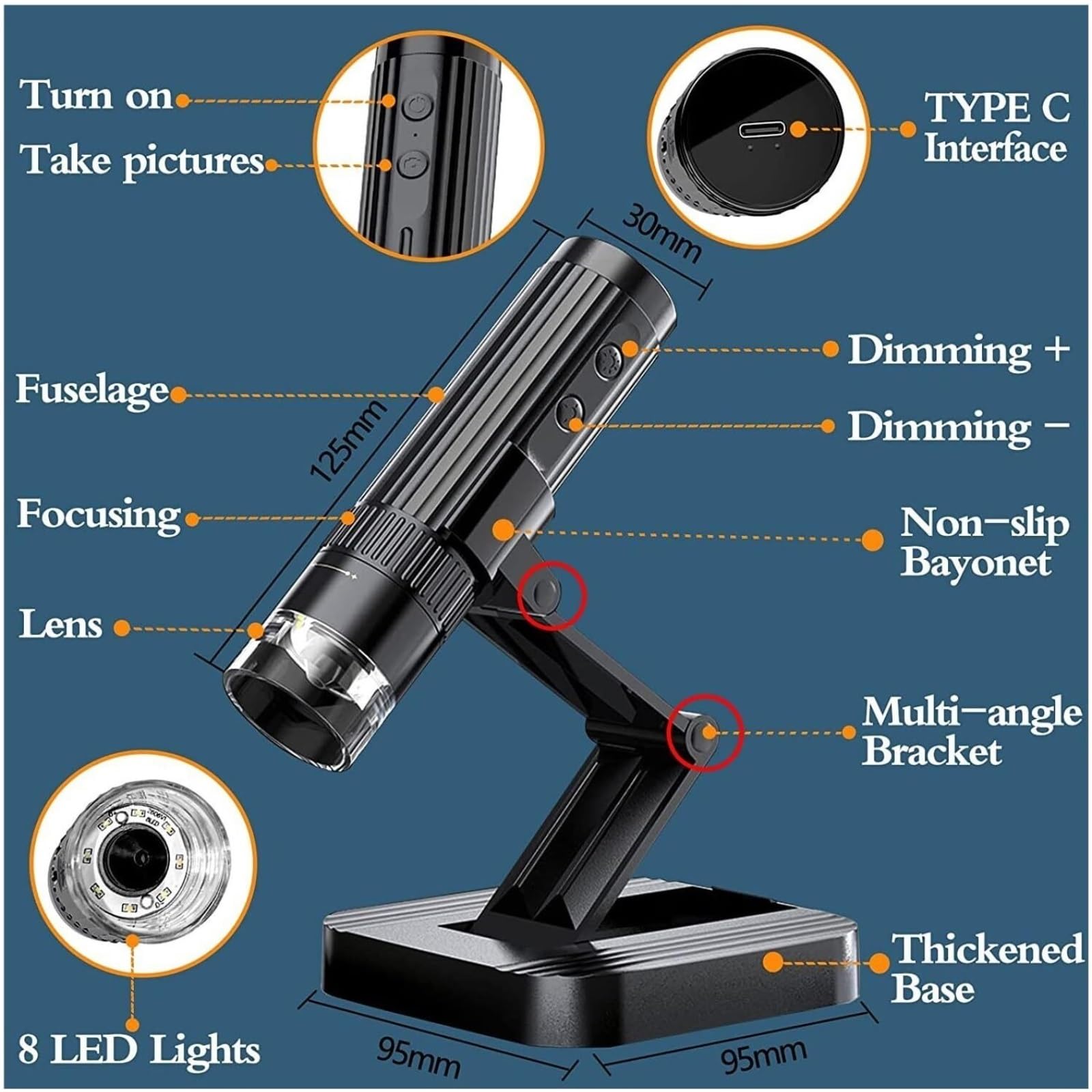 Mikroskop cyfrowy, Mikroskop Cyfrowy - HD 1080P, Światło LED, USB WiFi, Narzędzia Do Kontroli PCB