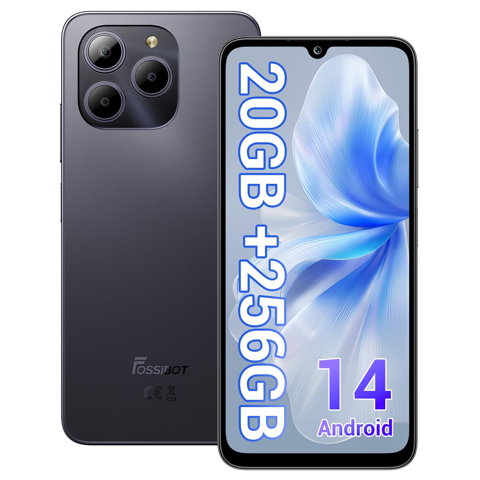 FOSSIBOT S2 Cell Phones, Unlocked Phone Android 14, 20(8+12)GB+256GB/1TB Smartphone,6.72" FHD Display,5000mAh Battery Mobile Phone, 50MP+16MP Camera, Dual 4G SIM Cellphone,Face& Fingerprint Unlock,NFC