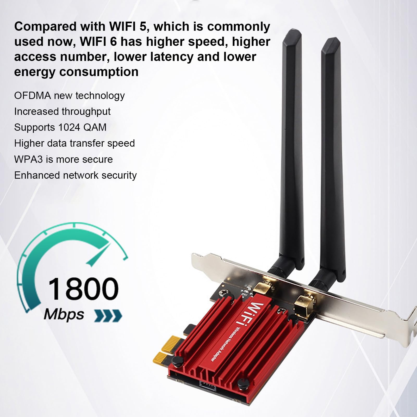 Scheda WiFi WiFi 6 PCIe, Scheda Wireless Dual Band 1800Mbps con Bluetooth 5.2, Sicurezza WPA3, Adattatore Wireless 802.11AX, per 11, 10 (64 bit)