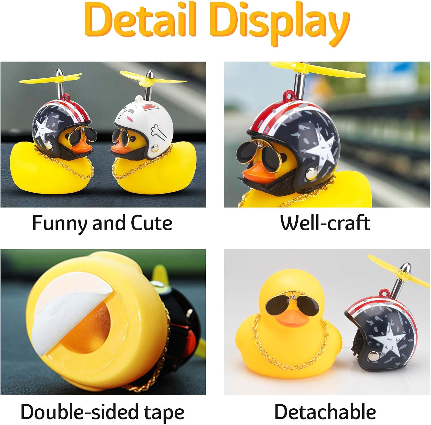 wonuu Rubber Duck Car Ornaments Yellow Duck Car Dashboard Decorations Cool Glasses Duck with Propeller Helmet (American Flag-Yellow)