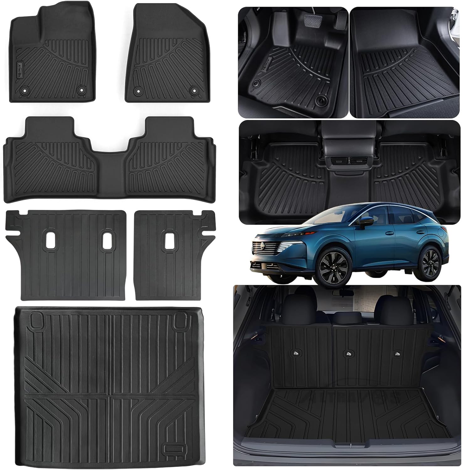 Floor Mat with Trunk Mat for 2025 Nissan Murano with Velcro Backrest Mat TPE All Weather Protection Floor Liners & Cargo Liners Covering The Backrest Accessories 2025 Murano Full Mats
