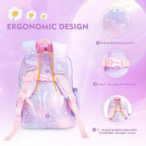 Miniatura 3 de Mochila Kawaii Rainbow para niñas Lindas bolsas escolares estrelladas para niños y adolescentes con estuche de felpa para bolígrafos y juego de 6