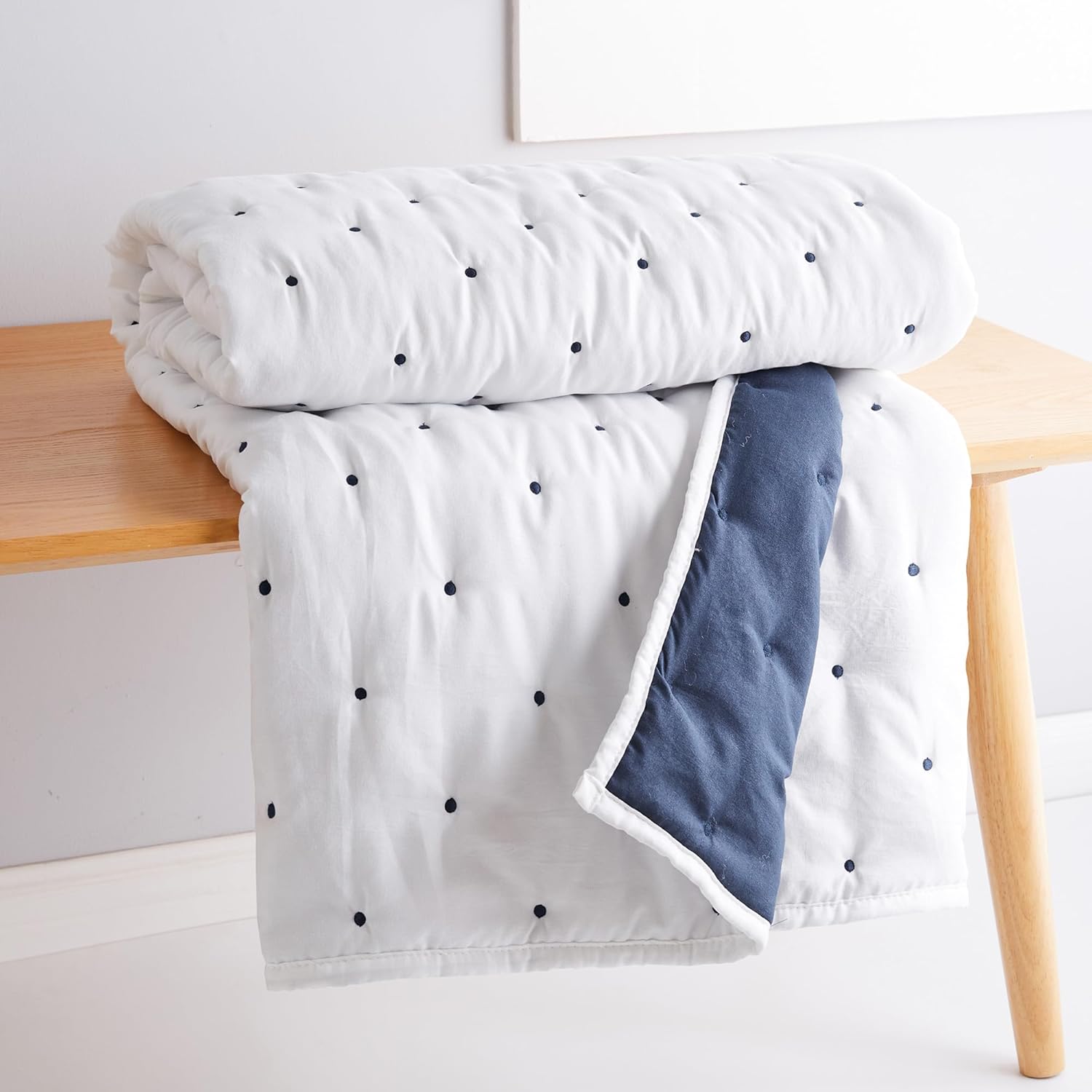 Levtex Home - Embroidered Swiss Dot - Throw - Dot - Navy and White - Quilted Throw (50x60in.) - Polyester - Image 3