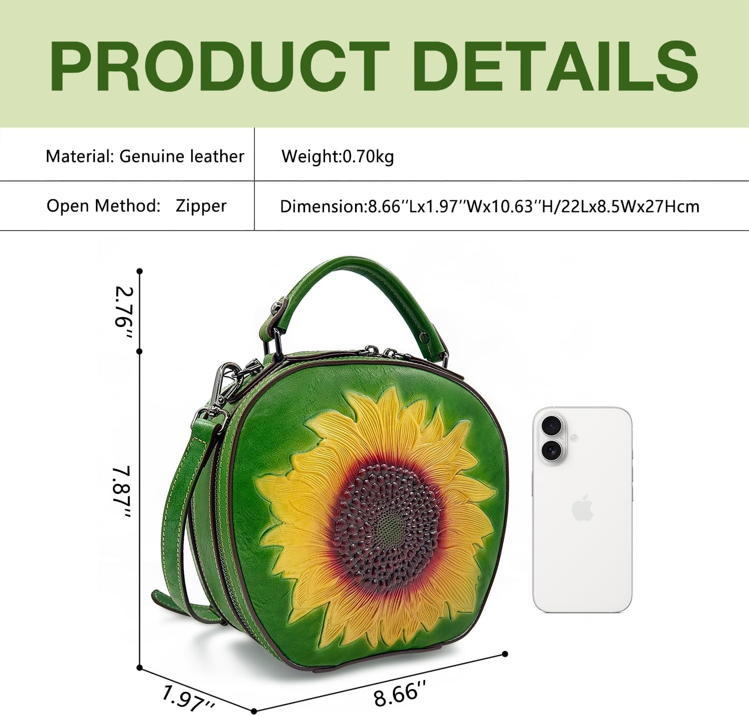 Vintage Genuine Leather Crossbody Bag for Women – Sunflower Embossed Small Handbag for Daily Outings, Dates & City Walks - Image 3