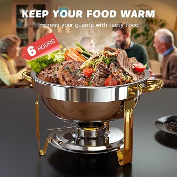 Chafing Dishes for Buffet, 4 Pack 6QT Round Chafing Dish Buffet Set [Elegant Gold and Silver Colors] Stainless Steel Buffet Servers and Warmers for Catering Events Parties Dinners with Complete Set
