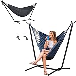 SUNCREAT 2-in-1 Chaise à suspension convertible avec support, Space Sauver la chaise de hamac avec stand, brevet en attente, gris foncé