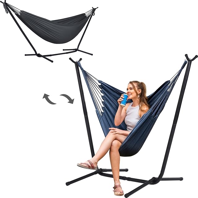 SUNCREAT 2-in-1 Chaise à suspension convertible avec support, Space Sauver la chaise de hamac avec stand, brevet en attente, gris foncé