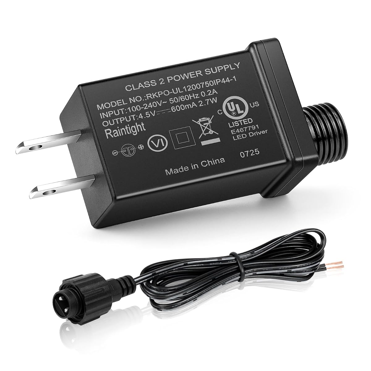 ARIMDOTUL 4.5V 0.6A Class 2 Power Supply - IP44 Waterproof Transformer for LED