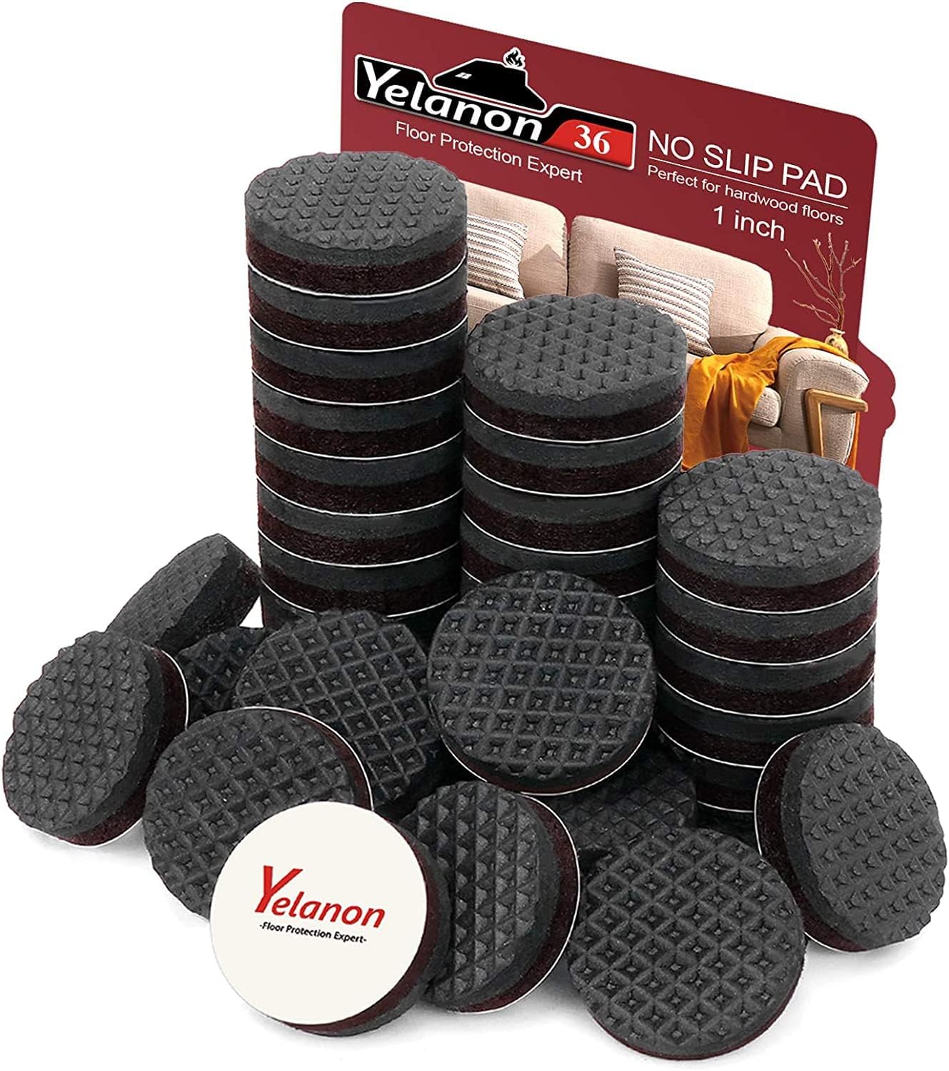 Yelanon Non Slip Furniture Pads 36 pcs 25mm Anti Skid Stopper Self Adhesive Rubber Feet Furniture Pads Wood Floor Protector for Furniture Grippers on Hardwood Floor Protectors Chair Leg