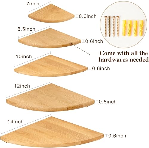 Miniatura 3 de Estantes flotantes de esquina de 8.6 pulgadas, estantes de esquina de madera de roble para dormitorio, sala de estar, baño, cocina, oficina,