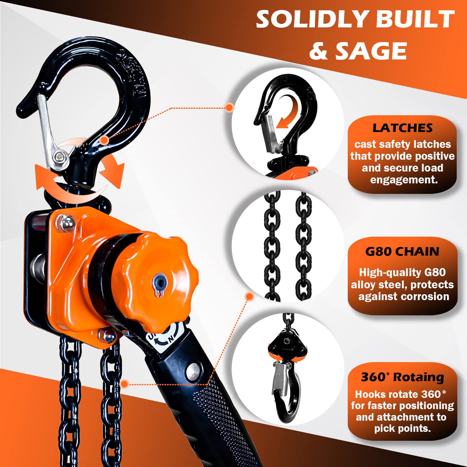Rotation Rack Chain YATOINTO Mini Lever Chain Hoist 1/4 Ton 550 lbs Lever Hoist 10 ft ...