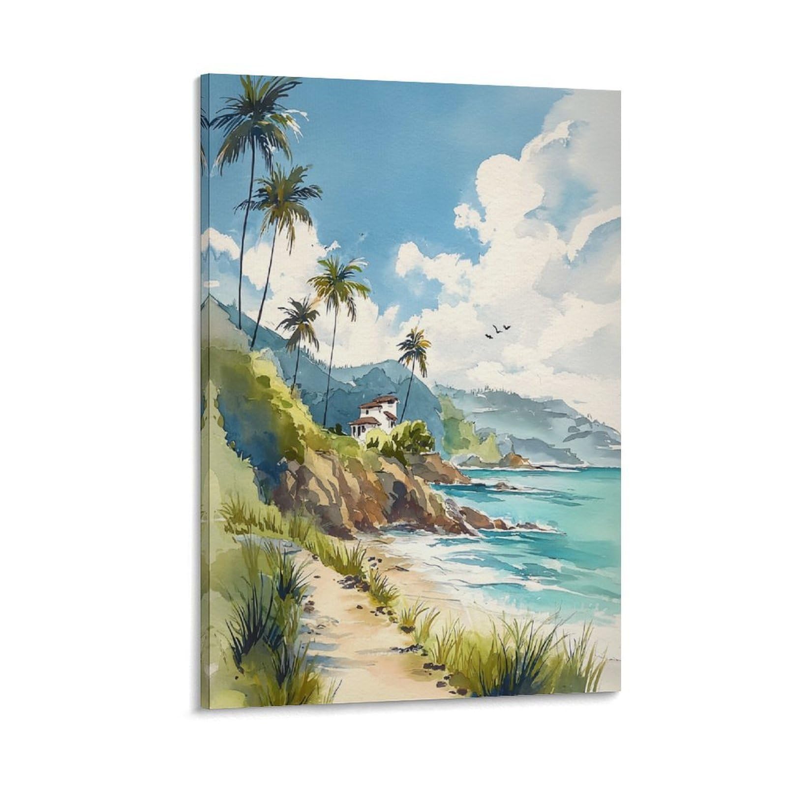 XWYMXZ Bermuda Watercolor Print North Atlantic Coastal Poster 20x30inch(50x75cm) Vintage Watercolor Canvas Art